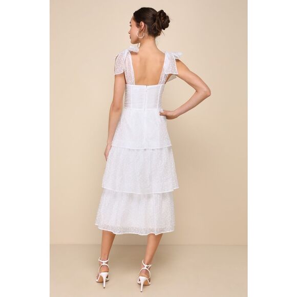 Lulus Blissful Direction White Tie-Strap Clip Dot Bustier Midi Dress - Picture 2 of 14